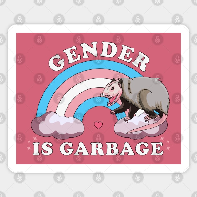 Gender Is Garbage Transgender LGBTQ Pride Opossum Sticker by OrangeMonkeyArt